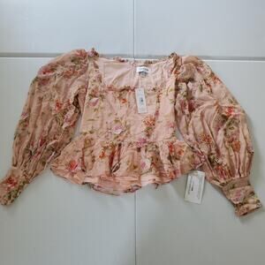 Cottagecore Romantic Yumi Kim Top Womens XS Pink Floral Beatrice Puff Sleeve